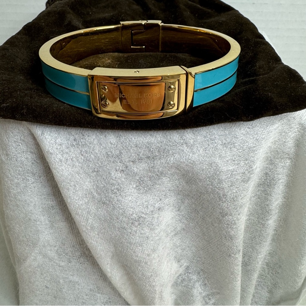 Michael Kors Gold Tone Turquoise Hinged Enamel Bracelet